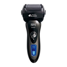 SANLUX 台灣三洋 四刀頭水洗式電動刮鬍刀 SV-IPX7 LCD顯示屏 全球通用電壓, 黑色