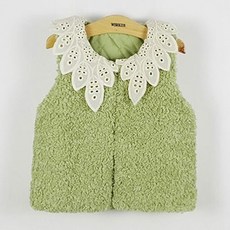 WISHKIDS 女童蕾絲領毛皮馬甲