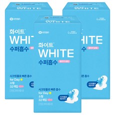 화이트 수퍼흡수 울트라슬림 생리대 날개형, 소형, 32개입, 3개