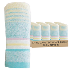 SHING LONG TEXTILE 台灣興隆毛巾 橫紋毛巾 75g 2424 12條, 顏色隨機, 1組