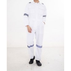 美化部長 大尺碼 一件式鈴木反光條工作服 維修服 焊接服 連身褲, 01 白色, 1個