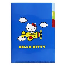 sun-star 50週年L型A5三夾層資料夾 文件收納 檔案整理, 飛行機凱蒂貓, 1個