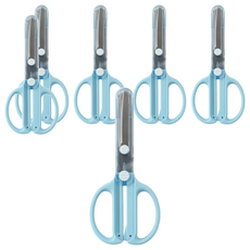 KUTSUWA 兒童安全剪刀附蓋 左手，不鏽鋼刀片，ABS手柄, 淺藍色, 6支