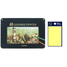 文化鉛筆 48色彩色鉛筆 鐵盒 + Tukovi 便利貼組, 黃色(便利貼), 1套