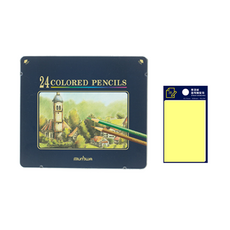 文化鉛筆 24色彩色鉛筆鐵盒 + TUKOBI 便利貼套裝, 黃色(Post-in), 1套