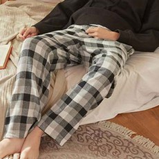 FITIN 男士棉質格紋薄刷毛口袋睡褲