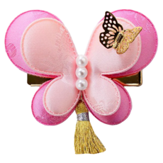 Hannal Ribon 蝴蝶造型髮夾, 粉色, 珍珠, 流蘇, 6.5 x 6cm, 1個