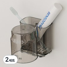efactory Judy N Tiseu 壁掛式牙刷架漱口杯組, 透明灰色, 2套