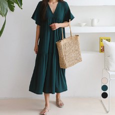 PANG PANG SHOP 女款大尺碼V領孕婦彈性連身長裙