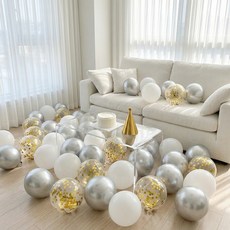 뷰라뷰 파티풍선 50p + 공기펌프 + 10m 리본 1롤, 07 실버 + 화이트 + 골드스팽글, 1세트