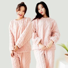 테라우드 여성용 소프트 도톰 꽈배기 맨투맨 상하의 세트 2종 세트