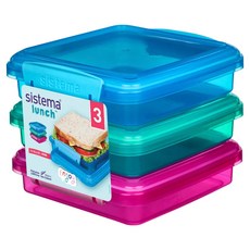sistema 方形彩色密封保鮮盒組, 450ml, 3個