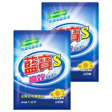 藍寶 S 高效洗衣粉，添加植物性肥皂粉，去除衣物霉臭味, 1kg, 2袋