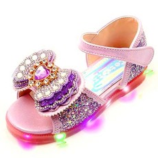 Lulushu 女童用 AD 愛心翅膀閃亮發光涼鞋 BY138
