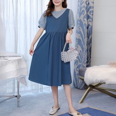 페이크 투피스 뷔스티에 체크 롱 임산부 원피스 임부복