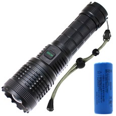 미나티 CJ74 XHP90 충전식 줌 써치라이트 LED 후레쉬 랜턴 풀세트, 블랙(손전등), 1세트