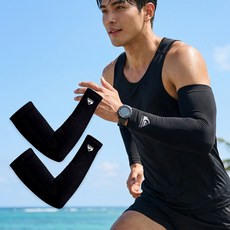 퀵실버 프리미엄 UV차단 스포츠 압박 슬림핏 로고 팔토시 QU-SL01 2p, 블랙, 1개