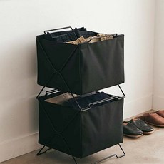 KING JIM SPOT STACK BASKET CHEST 落地型可折疊收納籃 雙層, 黑色, 1個