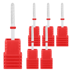 美甲陶瓷打磨頭 12 細磨紋火箭頭, 紅色, 6個