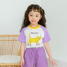 Lala Amang 童款獵豹印花拼色短袖T恤