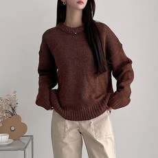 女款素色圓領長袖針織衫