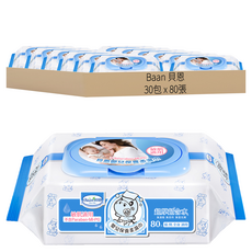 Baan 貝恩 嬰兒保養柔濕巾 敏感肌用 掀蓋式, 30包, 80張
