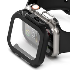 누아트 애플워치 풀커버 강화유리 하드케이스 2개입, 블랙, 클리어