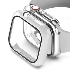 누아트 애플워치 풀커버 강화유리 하드케이스 2개입, 화이트, 클리어