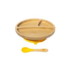 Avanchy 有機竹製吸盤式餐盤 矽膠湯匙 Set, 黃色, 1組