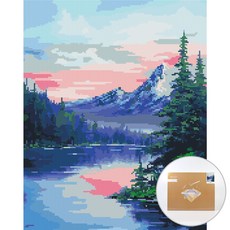 아트조이 DIY 보석 십자수 캔버스형 50 x 40 cm, 푸른호수의아침, 1세트