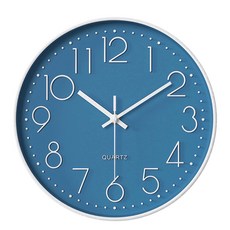 北歐風靜音時鐘 立體刻度 高透玻璃, 藍底白框 + 白色字體, 1個