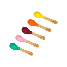 Avanchy 有機竹製矽膠湯匙組, 粉色 + 綠色 + 深紅色 + 橙色 + 黃色, 5支, 1組