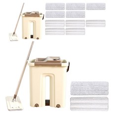 Happymom 強力輕巧清潔拖把 + 超細纖維拖把布 3入 + 分纖紗拖把布 3入, 2套