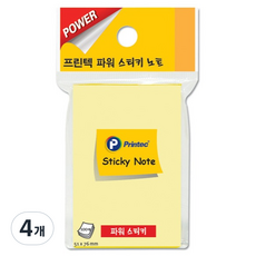 프린텍 파워 스티키 노트 접착메모지 S5176Y, 파스텔노랑, 100매, 4개