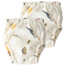 조이멀티 아동용 크림패턴 레몬 배변훈련팬티, 공룡, 2개