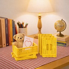 MF商店 粉彩可折疊層架 折疊箱, 黃色, 小號(15 x 9.7 x 6 cm), 2個