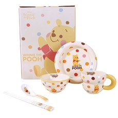 迪士尼 淘趣維尼熊1人食餐具組 混合色, 碗 + 杯 + 盤子 + 筷子 + 勺子, 1組
