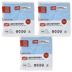 LICK 力可潔 拋棄式萬用清潔布 30張, 30cm X 30cm, 乾濕兩用, 吸水吸油, 柔韌耐用, 不易掉屑, 台灣製, 3包