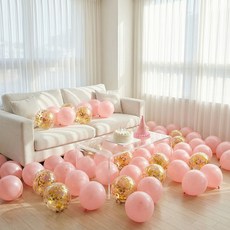 뷰라뷰 파티풍선 50p + 공기펌프 + 10m 리본 1롤, 16파우더핑크 + 골드스팽글, 1세트