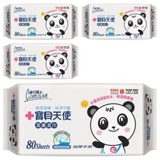 康乃馨 寶貝天使潔膚濕巾補充包 貓熊版 純水 無酒精, 80張, 4包