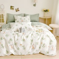 床寢時光 100%純棉-林間小鹿 台灣製造 親膚透氣 可愛森林系圖案, 單人, 床包 + 枕套