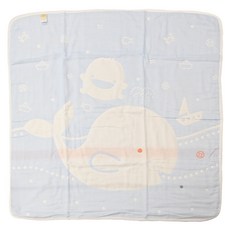 PiYOPiYO黃色小鴨緹花四季蓋毯 藍色 100%棉 新生兒適用 可當安撫抱被/四季空調被/墊被/毯/浴巾, 105 x 105cm