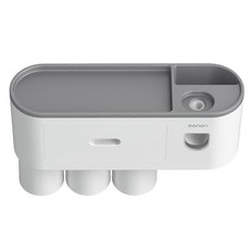 拍平方 三口牙刷收納架 抽屉款 ABS+磁鐵材質, 白色 + 灰色, 1個