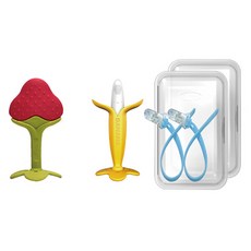 앙쥬 치발기 딸기 + 바나나 + 케이스2P + 실리콘클립2P 색상랜덤, 3개월 이후, 혼합 색상