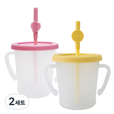 아가프라 매직빨대컵S 2종세트, 300ml, 2세트, 옐로우 + 핑크(컵), 랜덤 발송(과일탑)