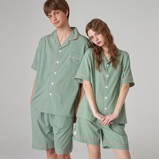 DOSSY 情侶款絲滑感短袖翻領Wednesday睡衣上下套裝 2件組
