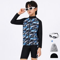 aquatica 男童拉鍊防磨衣專業泳鏡5件組 AQA373