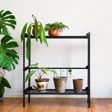 아임랙 녹방지 철제 화분선반 슬림랙 800 x 300 x 900 mm + 휨방지 보강대 2p + ㄷ자 보강대 세트, 무드블랙, 2단