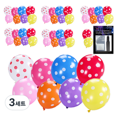 투코비 30cm 땡땡이 캔디칼라 라운드풍선 50p + 손펌프 + 고정테이프 세트, 혼합색상, 3세트