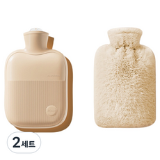 소울리치 편리한 보온 물주머니 + 인조 토끼털 커버 베이지 2L, 2세트